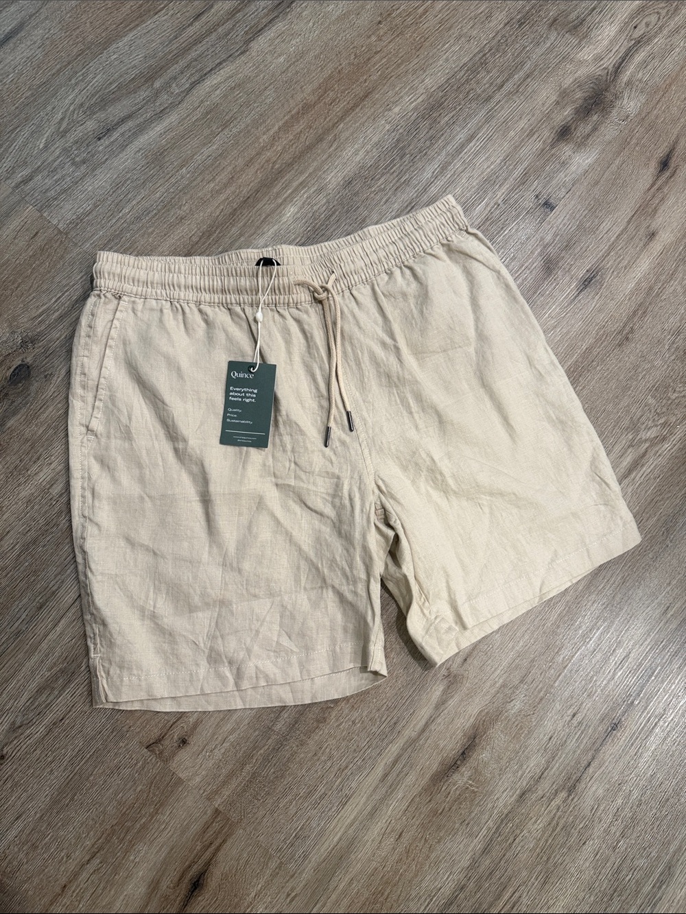 Quince Linen Neutral Beige Elastic-Waist Shorts